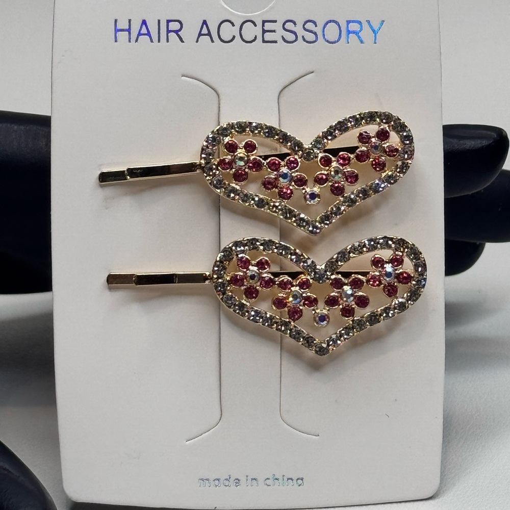 Mint Gold and Pink Heart Hair Clips Sparkling Accessories
